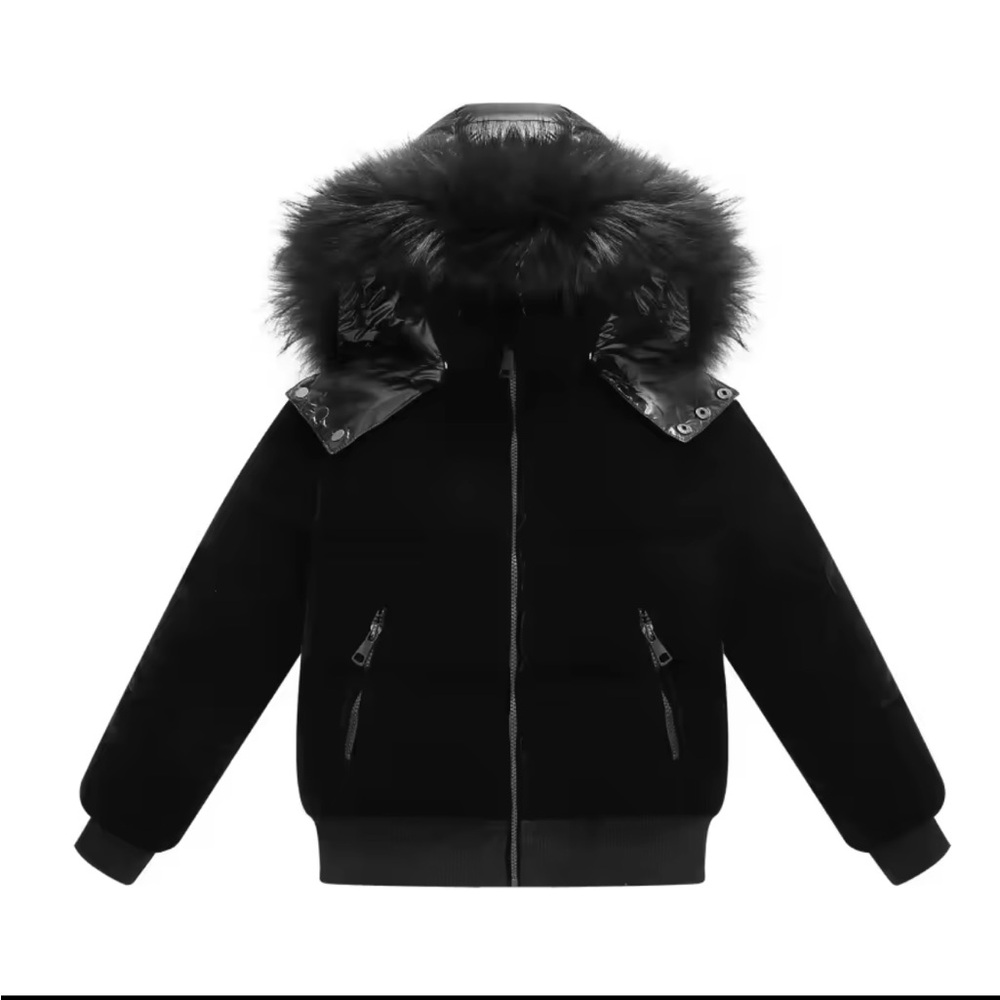 Kids Black Fur Hooded Jacket